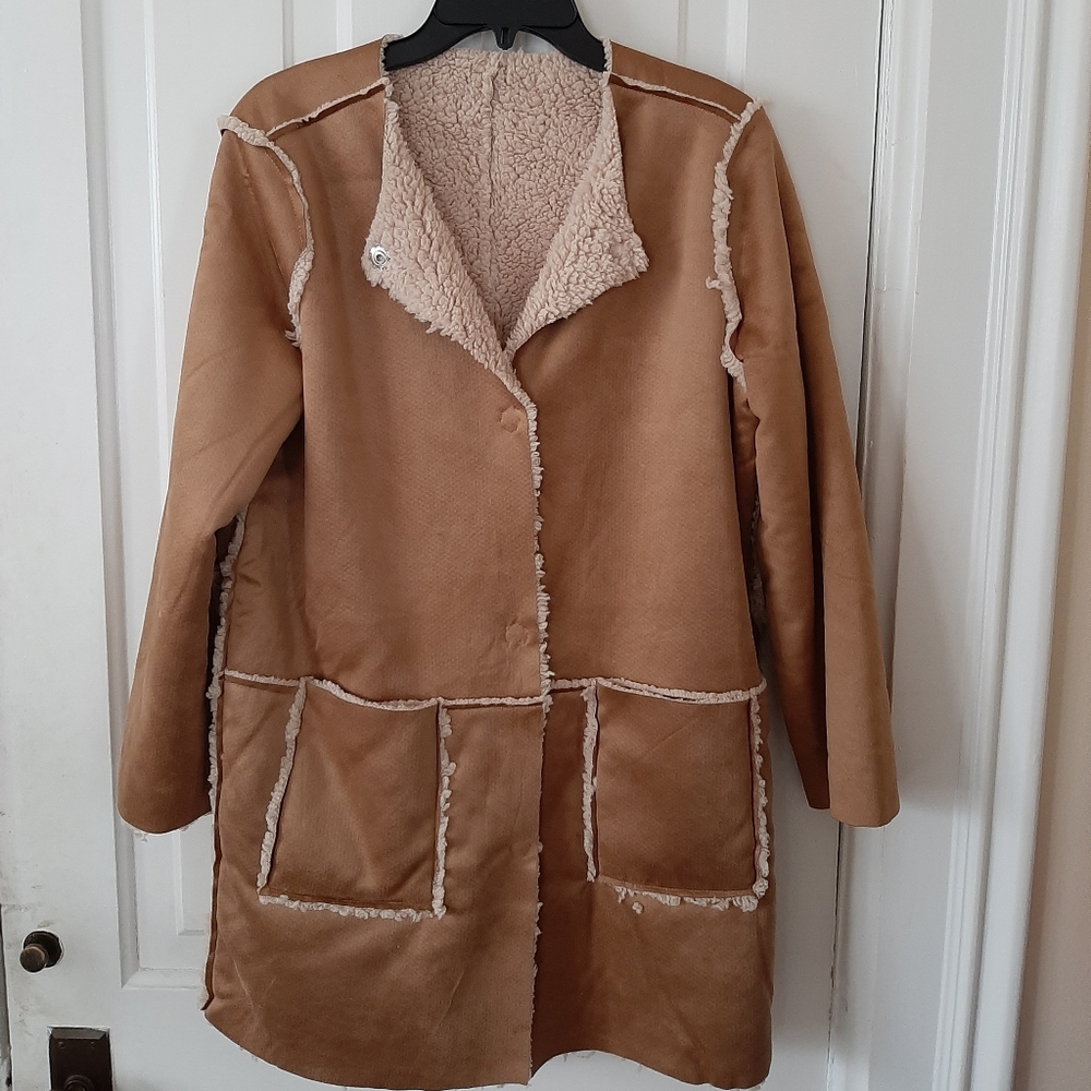 BB Dakota "Had Me At Hello" Reversible Vegan Jacket/Coat in Whiskey Tan Small